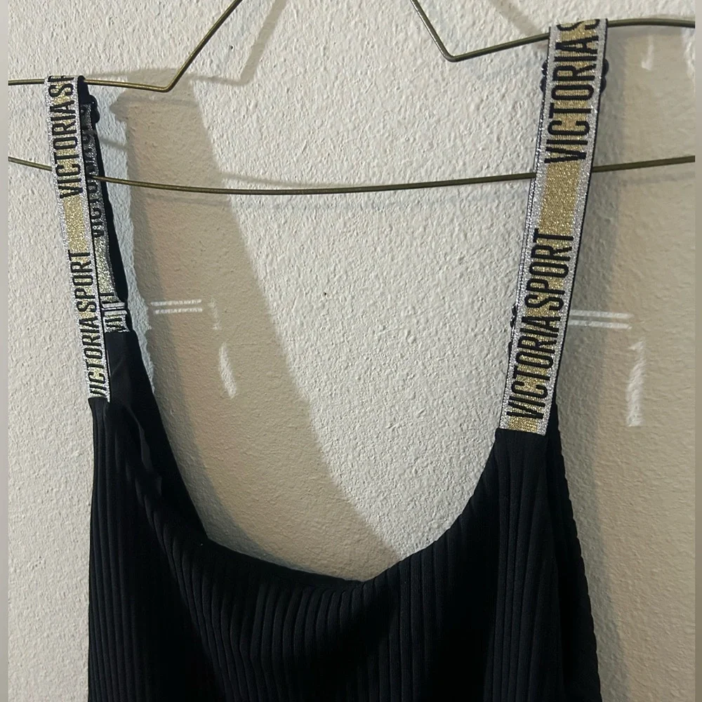 victoria’s secret sports black bodysuit one piece swimsuit ribbed scoop back - Picture 2 of 7